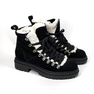 New STEVE MADDEN Womens Resa Leather Faux Shearling Lace Up Hiker Boots Size 7.5